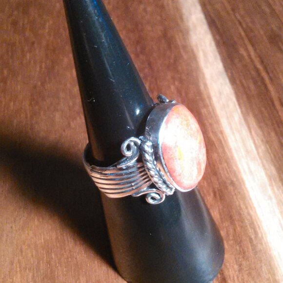 Santa Fe Style Enhanced Red Coral Sterling Silver Ring (Size 6) - Picture 11 of 15